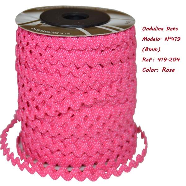 Zigzagband Stippen 8mm (50 m), Roze